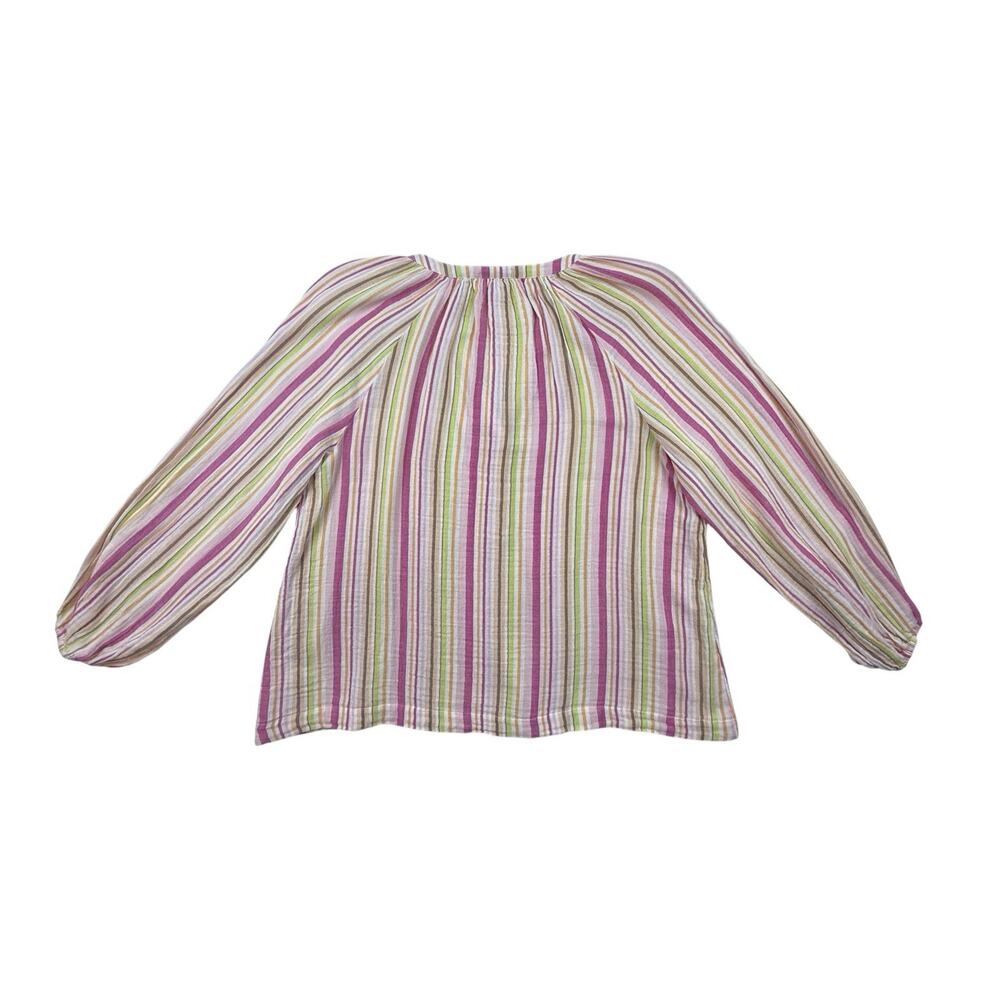 Old Navy Popover Blouse Pink Multi-Stripe Cotton Gauze LS Top Split Neck Large - Picture 10 of 13